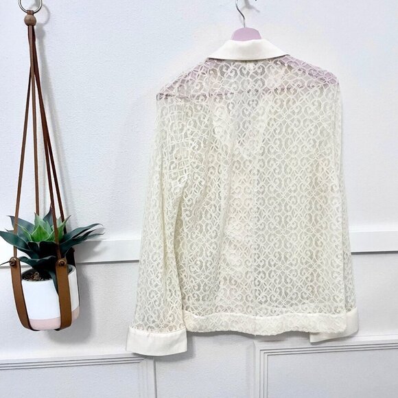 JONATHAN SIMKHAI Janice Lace Long Sleeve Button Front Shirt Ivory Size S - Picture 10 of 10